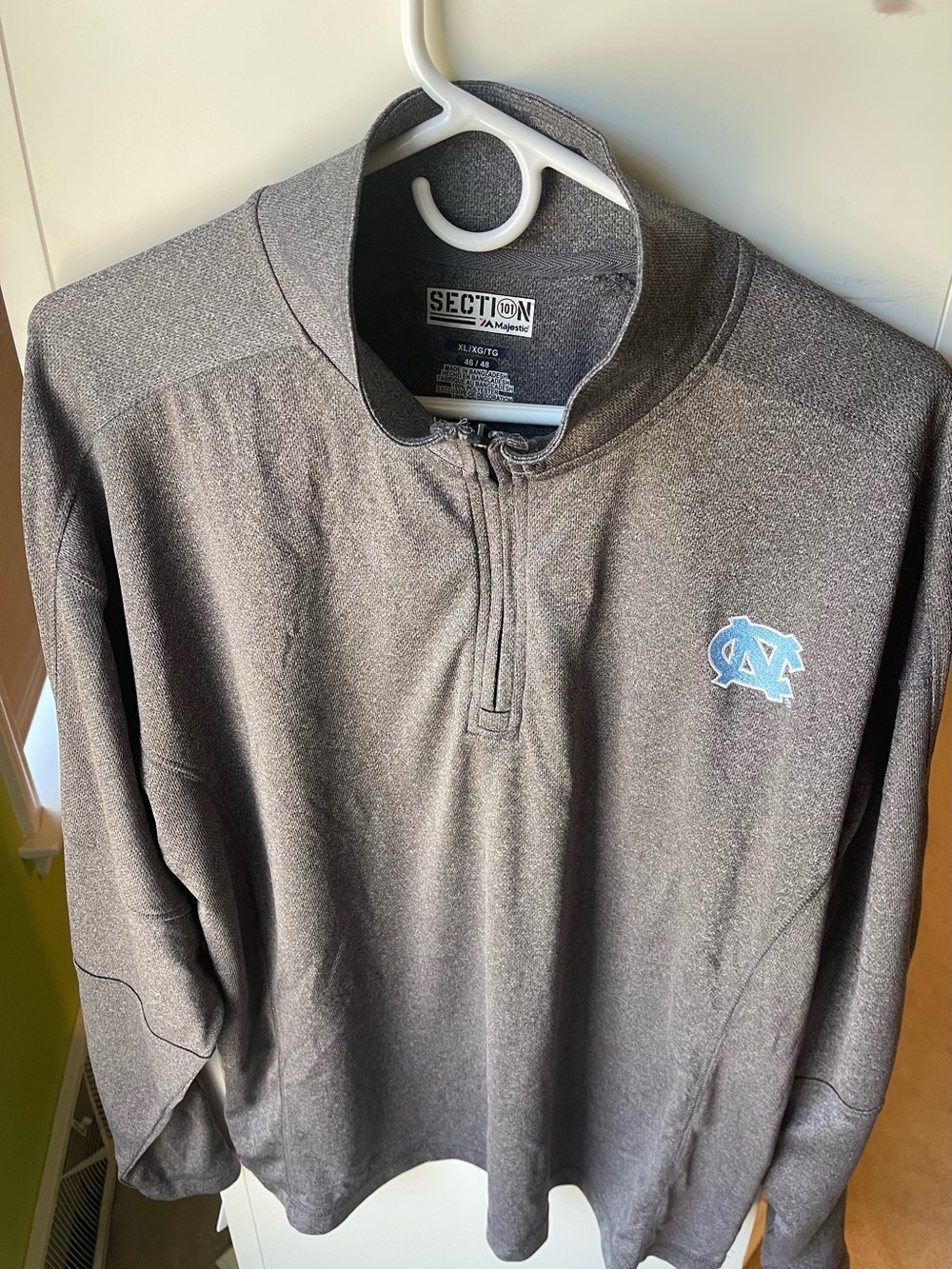 Majestic Men's Charcoal Quarter-Zip Sweater with Light Blue Logo
